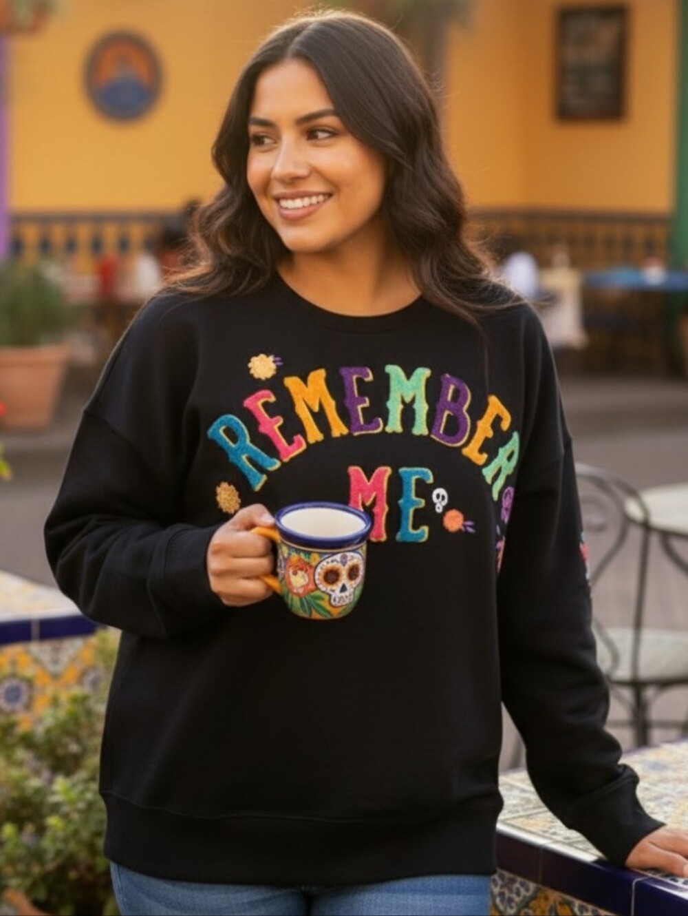 Disney Coco Pullover Crewneck Sweatshirt Embroidered Black Remember Me Size 3X